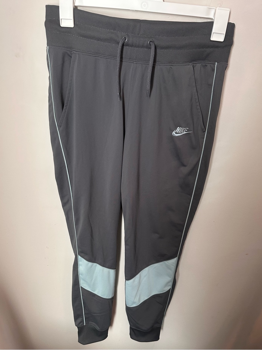 Nike Charcoal joggers with Light Blue Panels